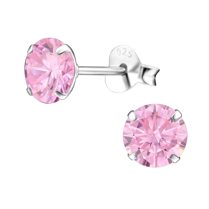 Joy|S - Zilveren rond kristal roze oorbellen 6 mm Sterling zilver 925