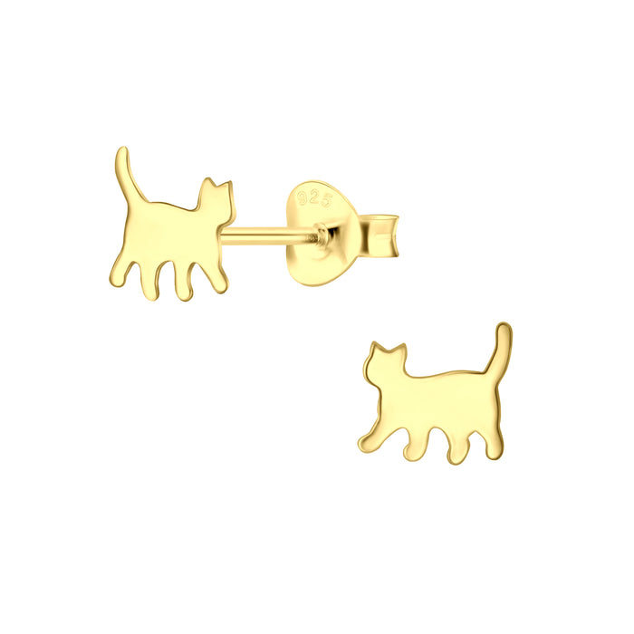 Joy|S - Zilveren kat poes oorbellen - 7 x 6 mm - kinderoorbellen - goudplating