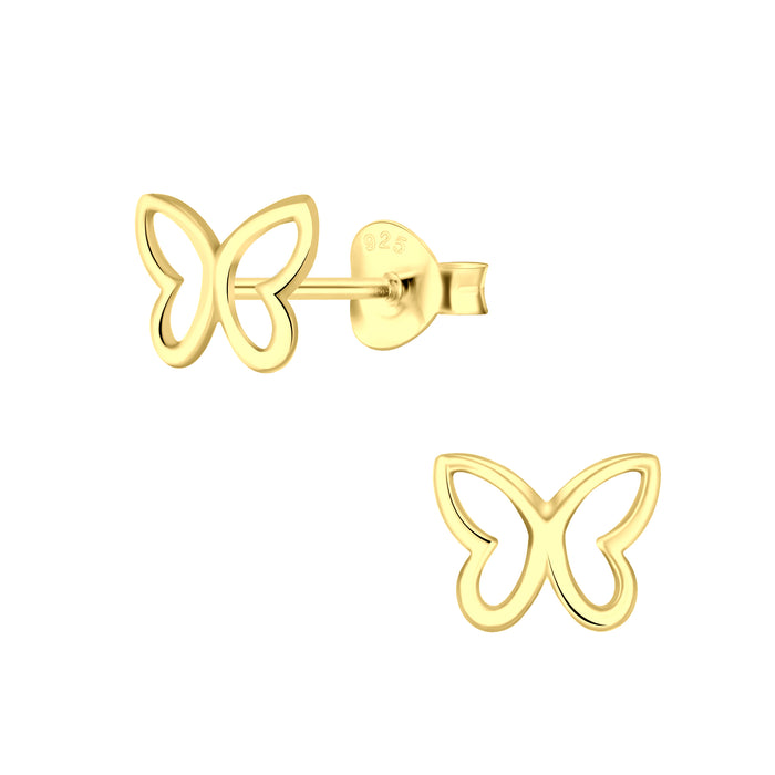 Joy|S - Zilveren vlinder oorbellen - 8 x 6 mm - goudplating