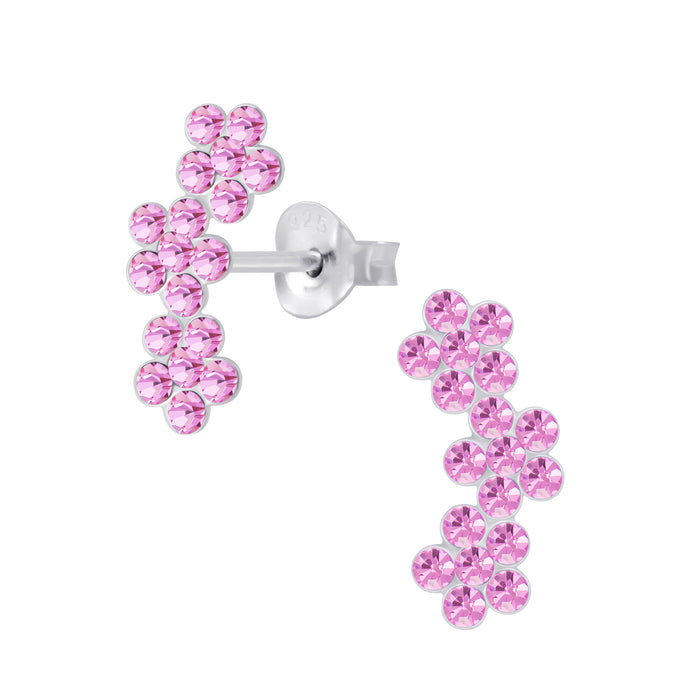 Joy|S - Zilveren bloem oorbellen - roze - 3 bloemetjes - triple flower t40