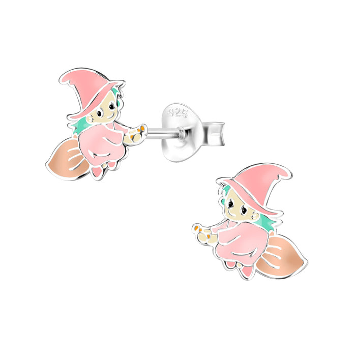 Joy|S - Zilveren heks oorbellen - roze - 10 mm