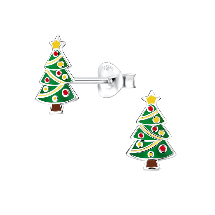 Joy|S - Zilveren kerst oorbellen - kerstboom met kerstballen en gele ster als piek