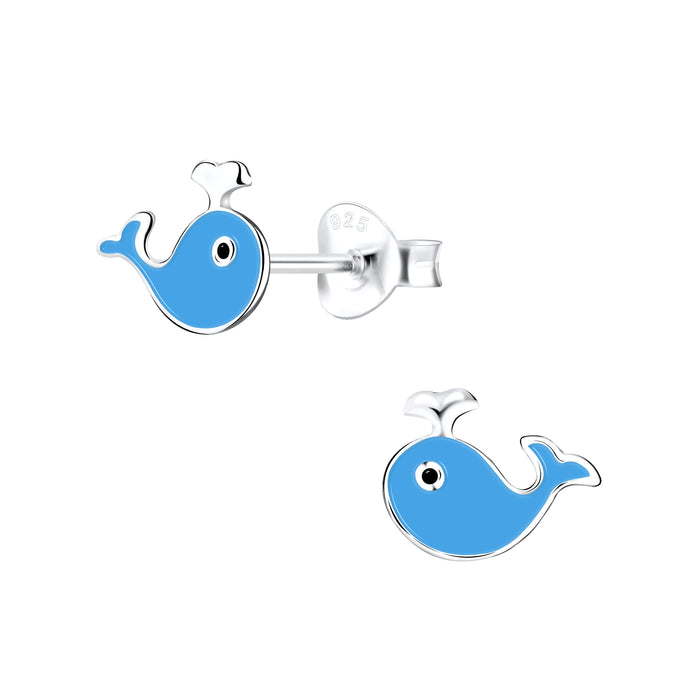 Joy|S - Zilveren walvis oorbellen - blauwe vis oorbellen - 11 x 8 mm
