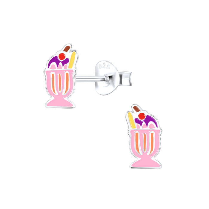 Joy|S - Zilveren ijsje oorbellen - ijs coupe - 5 x 9 mm - roze