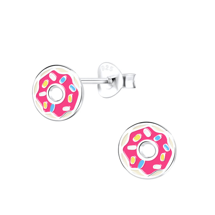 Joy|S - Zilveren donut oorbellen - 8 mm - roze