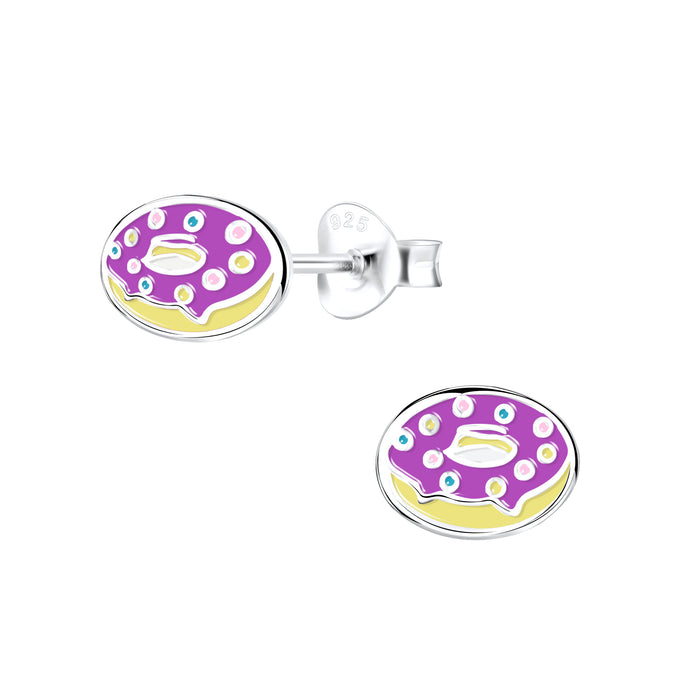 Joy|S - Zilveren donut oorbellen - 8 x 6 mm - paars