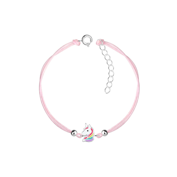 Joy|S - Zilveren eenhoorn bedel armband - unicorn bedel sterling zilver 925 - roze koord - th16