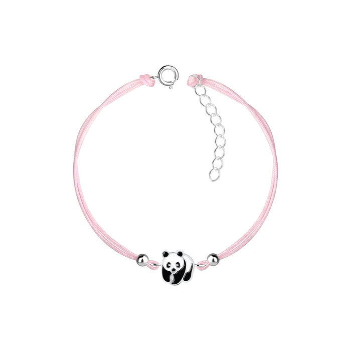 Joy|S - Zilveren panda bedel armband - pandabeer bedel sterling zilver 925 - roze koord - th92