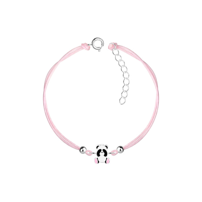 Joy|S - Zilveren panda bedel armband - pandabeer bedel sterling zilver 925 - roze koord - th47