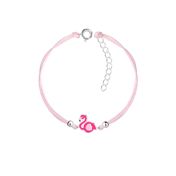 Joy|S - Zilveren flamingo bedel armband - vogel bedel sterling zilver 925 - roze koord - th78