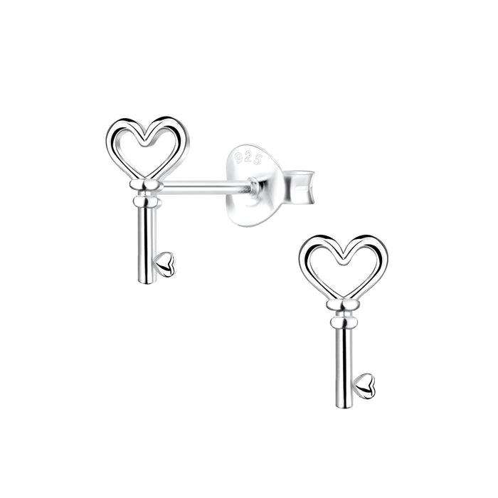 Joy|S - Zilveren sleutel oorbellen - hartje design - 5 x 8 mm