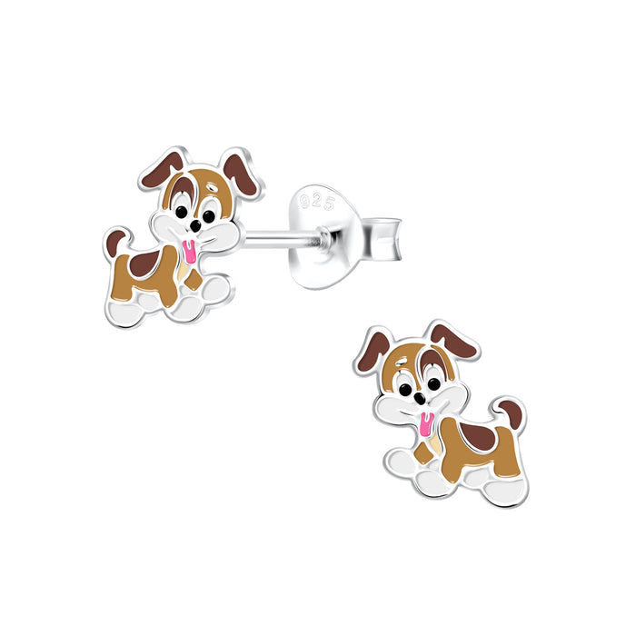 Joy|S - Zilveren hond oorbellen - 8 mm - kinderoorbellen