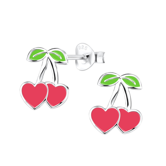 Joy|S - Zilveren kers oorbellen - 9 x 10 mm - roze hartjes