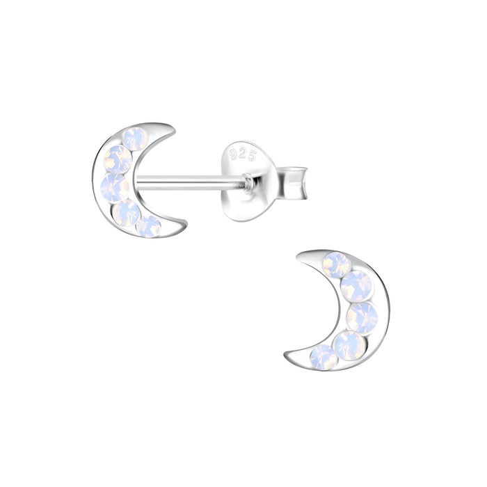 Joy|S - Zilveren maan oorbellen - kristal paarlemoer - 5 x 7 mm