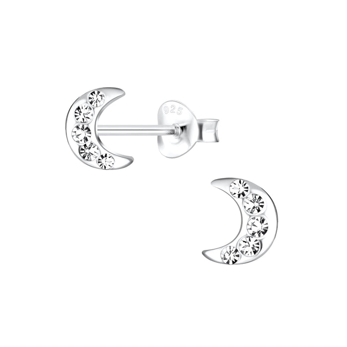 Joy|S - Zilveren maan oorbellen - kristal - 5 x 7 mm