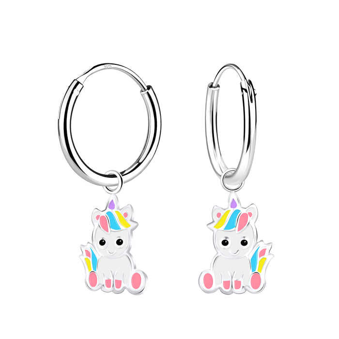 Joy|S - Zilveren baby eenhoorn bedel oorbellen - unicorn oorringen - kinderoorbellen