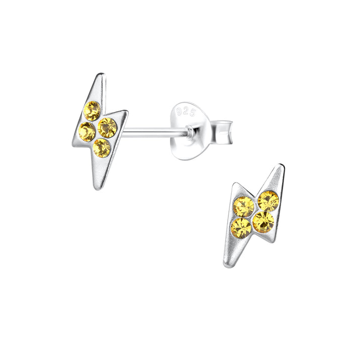 Joy|S - Zilveren bliksem oorbellen - kristal geel - 4 x 10 mm - t76