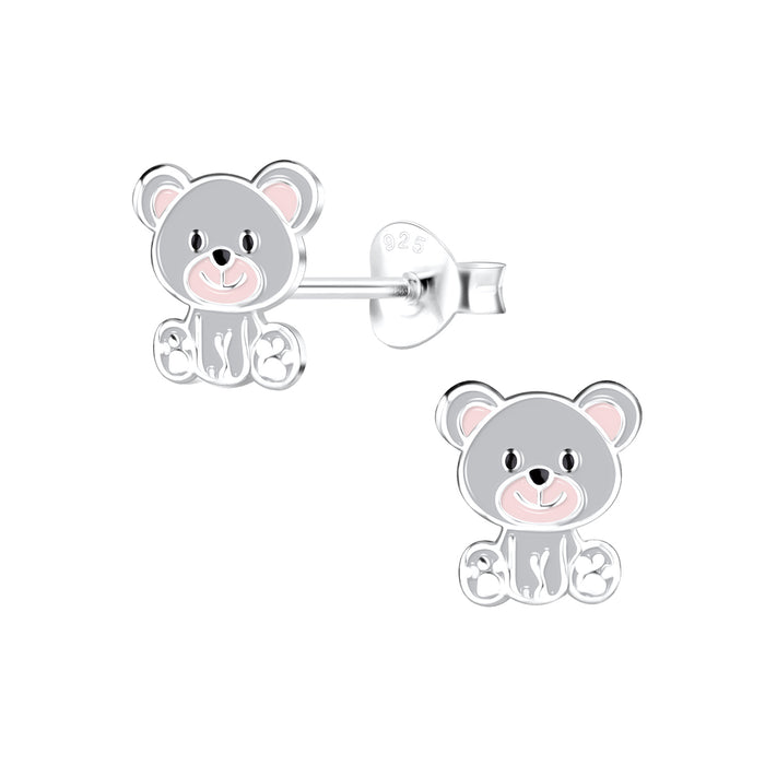 Joy|S - Zilveren beer oorbellen - 7 x 8 mm - grijs roze