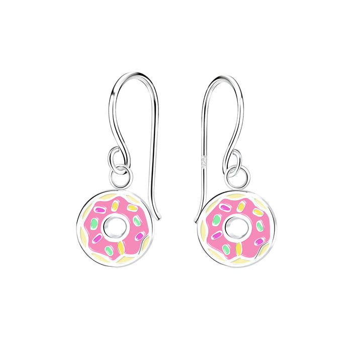Joy|S - Zilveren donut bedel oorbellen - roze zilver - oorhangers - kinderoorbellen