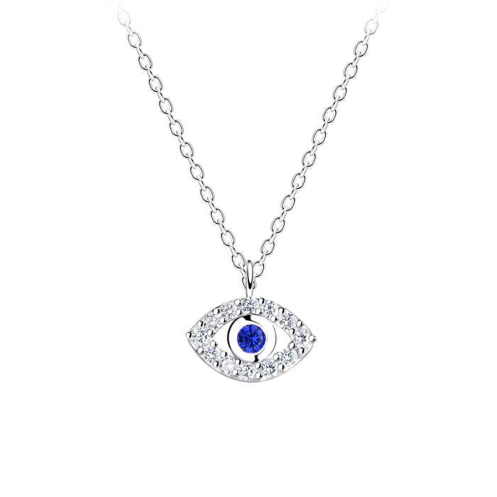Joy|S - Zilveren boze oog hanger inclusief ketting 45 cm - zirkonia - evil eye hanger 9 x 6 mm