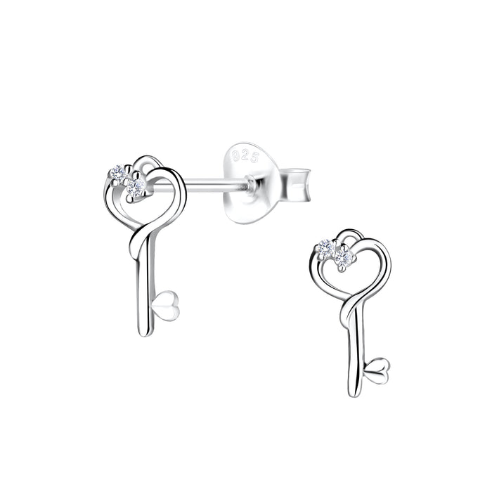 Joy|S - Zilveren hartje sleutel oorbellen - 5 x 10 mm - zirkonia