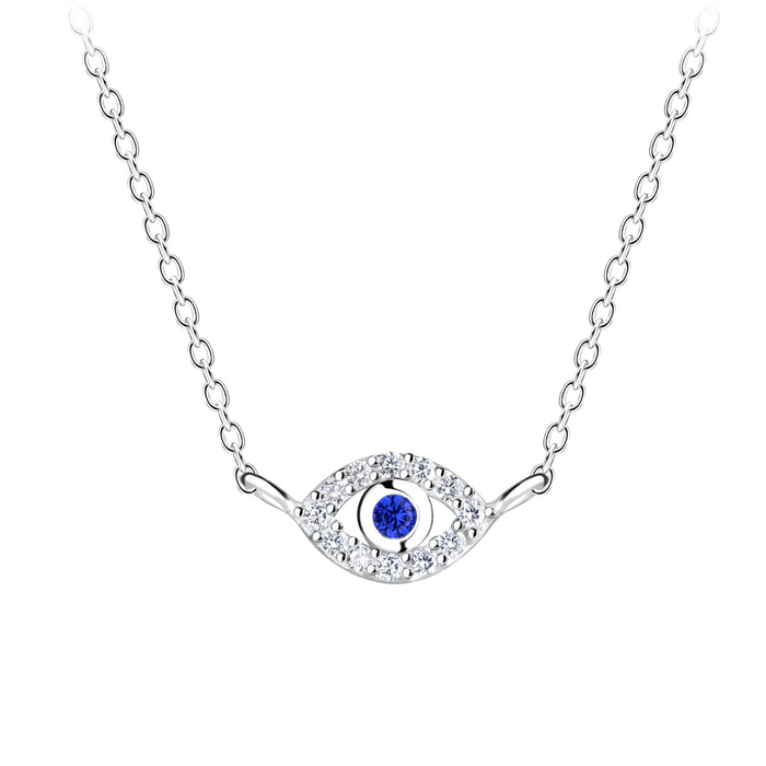 Joy|S - Zilveren boze oog ketting - 45 cm - evil eye - zirkonia