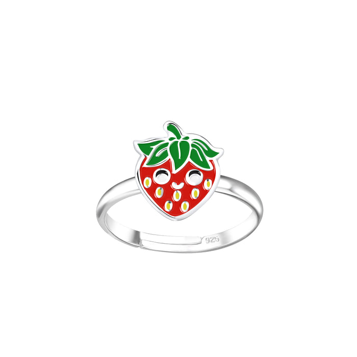 Joy|S - Zilveren aardbei ring - verstelbaar - voor kinderen