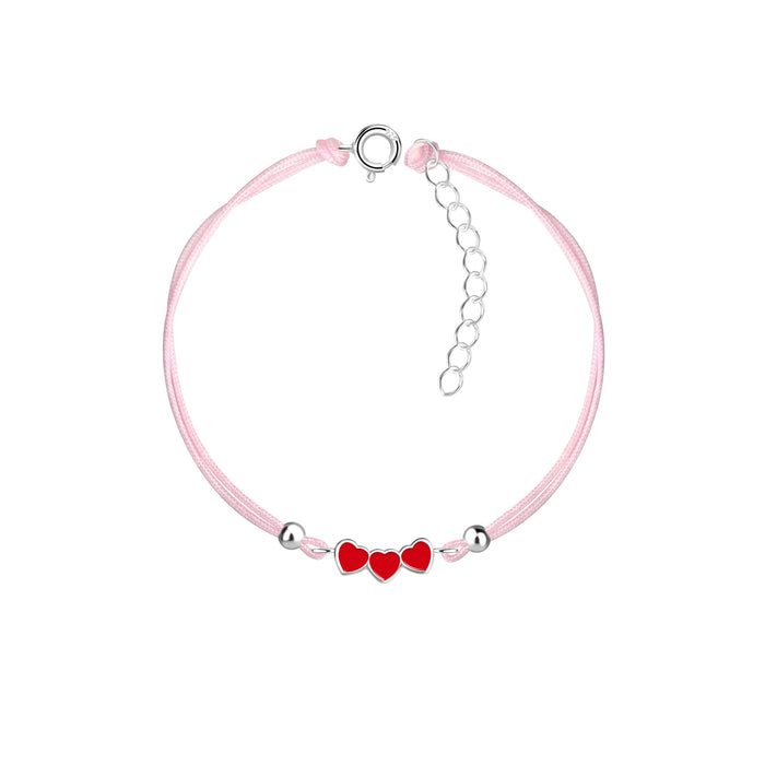 Joy|S - Zilveren hartje bedel armband - rode hartjes bedel sterling zilver 925 - roze koord - th23