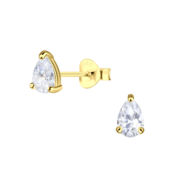 Joy|S - Zilveren druppel oorbellen - zirkonia - 5 x 7 mm - oorknoppen - goudplating / goldplated