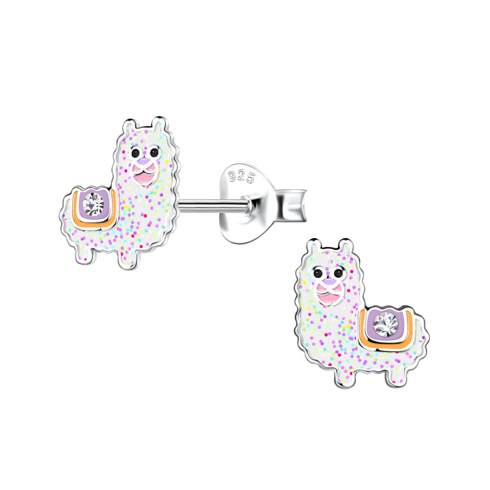 Joy|S - Zilveren alpaca oorbellen - 8 mm - met glittertjes - kinderoorbellen
