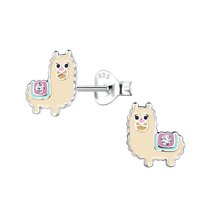 Joy|S - Zilveren alpaca oorbellen - 8 mm - licht bruin/ creme - kinderoorbellen