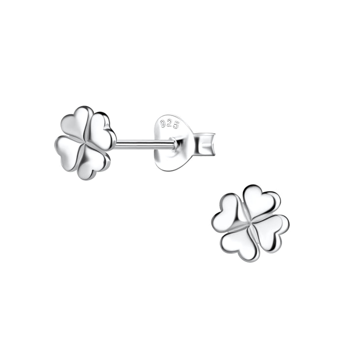 Joy|S - Zilveren klaver oorbellen - 6 mm - hartjes blad - klavertje vier - oorknopjes - massief - sterling zilver 925