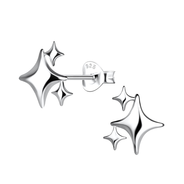 Joy|S - Zilveren ster oorbellen - massief sterling zilver 925 - 3 sterretjes - 10 mm - gepolijst - oorknoppen