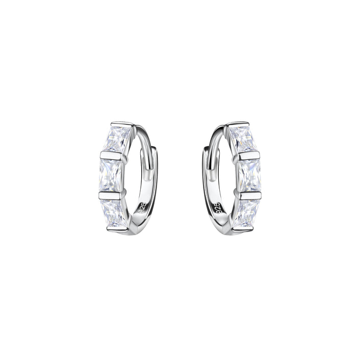 Joy|S - Zilveren oorringen - 11 mm/ 2 mm - zirkonia rechthoekjes - klap scharnier sluiting - oorbellen