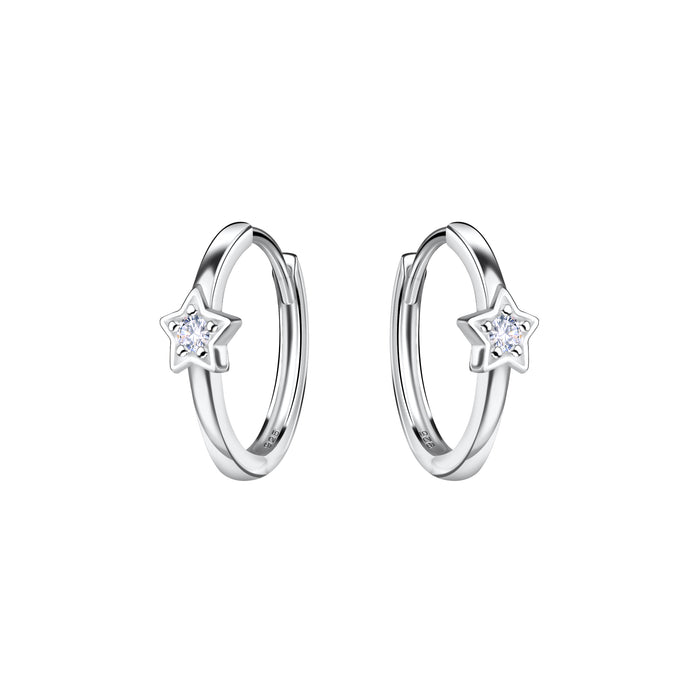 Joy|S - Zilveren oorringen - 14 mm/ 1.5 mm - ster met zirkonia - klap scharnier sluiting - oorbellen