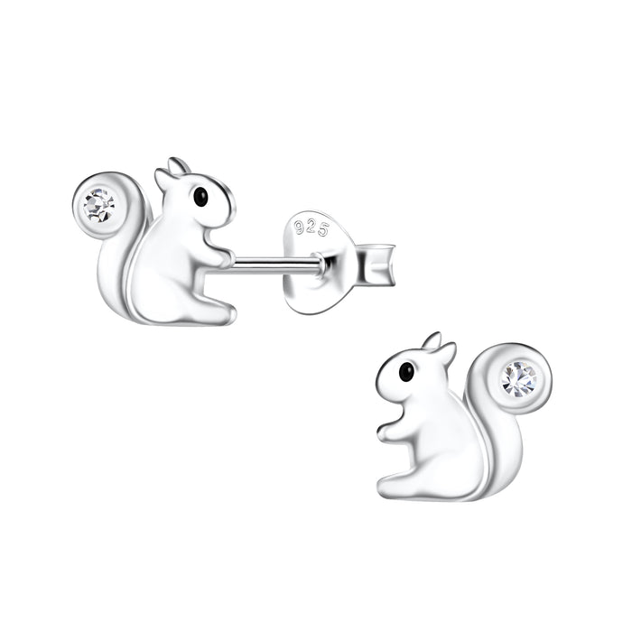 Joy|S - Zilveren eekhoorn oorbellen - 7 mm - gepolijst - kristal - oorknoppen - sterling zilver 925 - kinderoorbellen