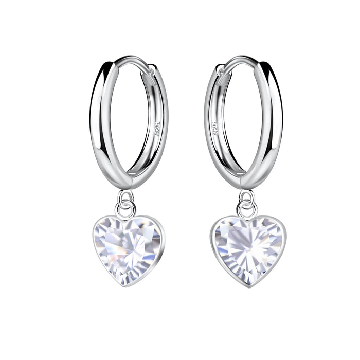 Joy|S - Zilveren oorbellen - 11 mm oorringen met hartje bedel - klap scharnier sluiting - hart van zirkonia - sterling zilver 925