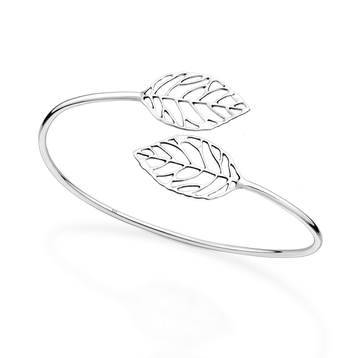 Joy|S - Zilveren armband - bangle blad - diameter 58 x 68 mm - 2 blaadjes