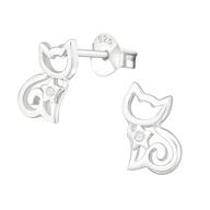 Joy|S - Zilveren kat poes oorbellen 9 x 10 mm zirkonia in ster