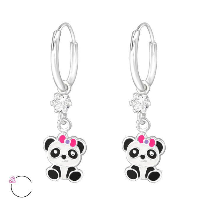 Joy|S - Zilveren panda bedel oorbellen - pandabeer oorringen - La Crystale