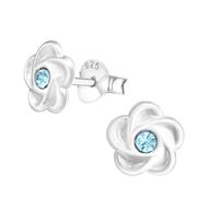 Joy|S - Zilveren bloem oorbellen kristal blauw 8 mm