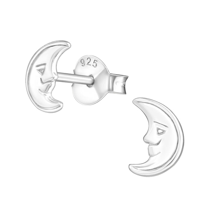 Joy|S - Zilveren maan oorbellen - 4 x 6 mm - maan met een gezichtje - kinderoorbellen