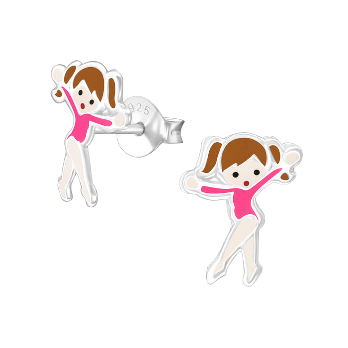 Joy|S - Zilveren ballerina turnster danseres oorbellen 9 x 11 mm roze ballet