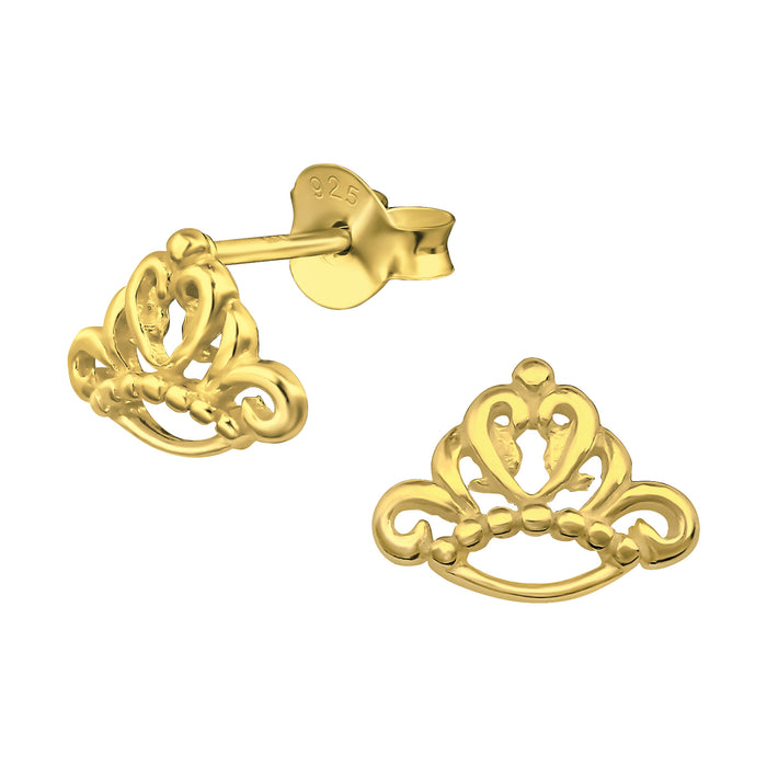 Joy|S - Zilveren kroontje oorbellen - 9 x 7 mm - goudplating