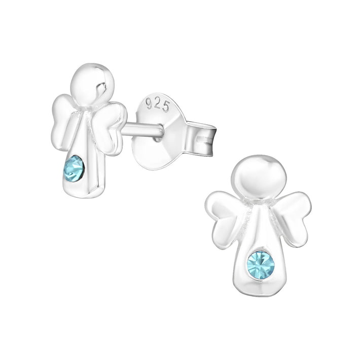 Joy|S - Zilveren engel oorbellen - kristal blauw - 5 x 8 mm - kerst kinderoorbellen
