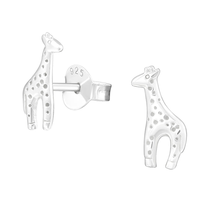 Joy|S - Zilveren giraf oorbellen - 5 x 10 mm - kinderoorbellen - giraffe