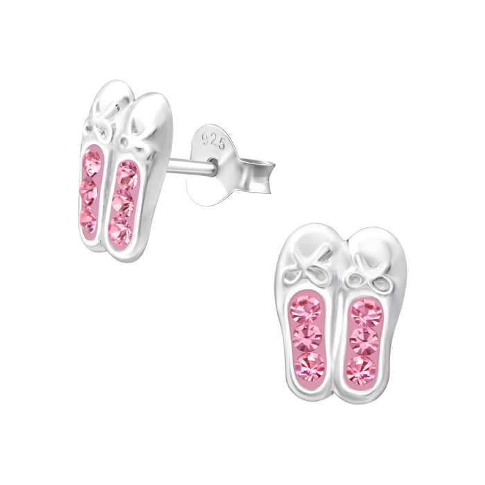 Joy|S - Zilveren ballet ballerina schoentje met kristal roze oorbellen 7 x 9 mm danseres