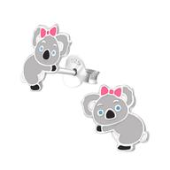 Joy|S - Zilveren koala oorbellen - 7 x 10 mm - roze strik