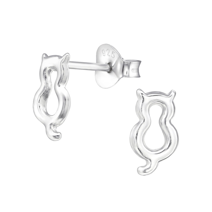 Joy|S - Zilveren poes kat oorbellen 7 x 4 mm