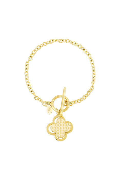 Joy Ibiza - klaver bedelarmband - cleef design - T clasp sluiting - boho armband - bohemian style - stainless steel - ip/pvd goldplated